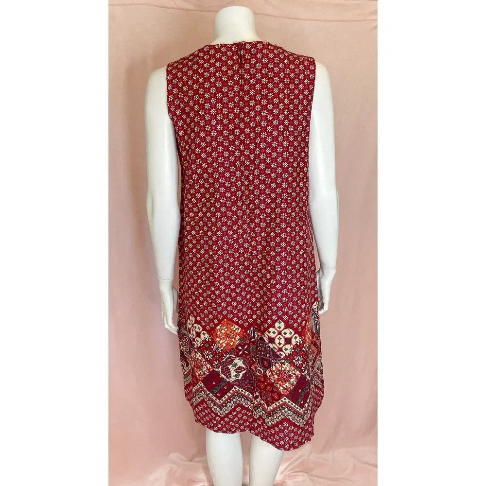VINTAGE 1960's Bohemian Red Patchwork Ric Rac Dress SMALL - Picture 10 of 16